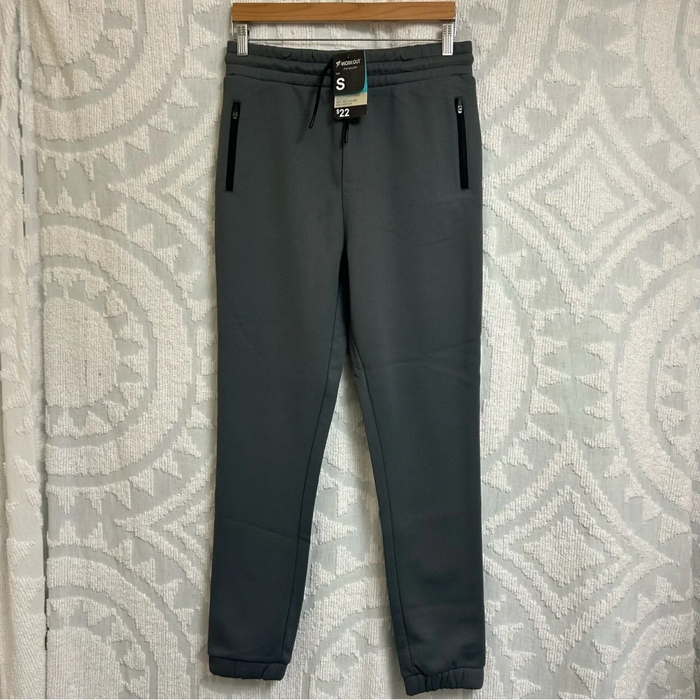 NWT Primark Workout Grey Waffle Knit Fleece Lined Joggers with Zip Pockets